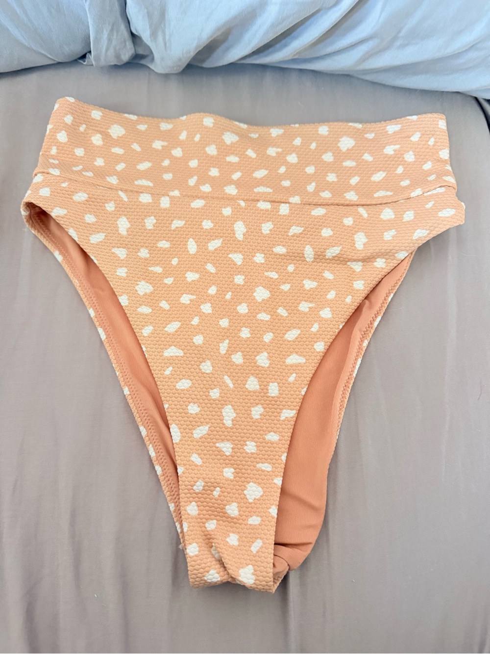Peach and White High-Waist Cheeky Bikini Bottoms
